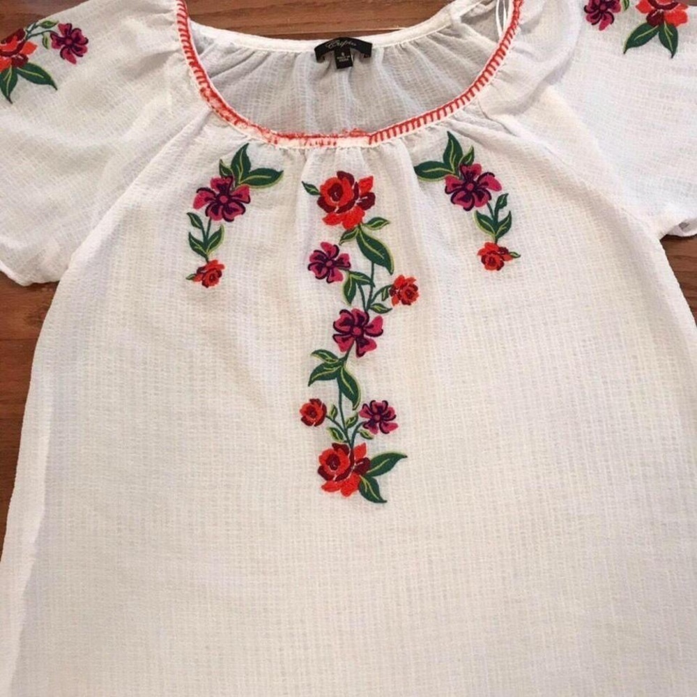 WOMENS SHEER FESTIVAL BLOUSE ROSAS PATTERN SUMMER VACATION - Picture 2 of 4